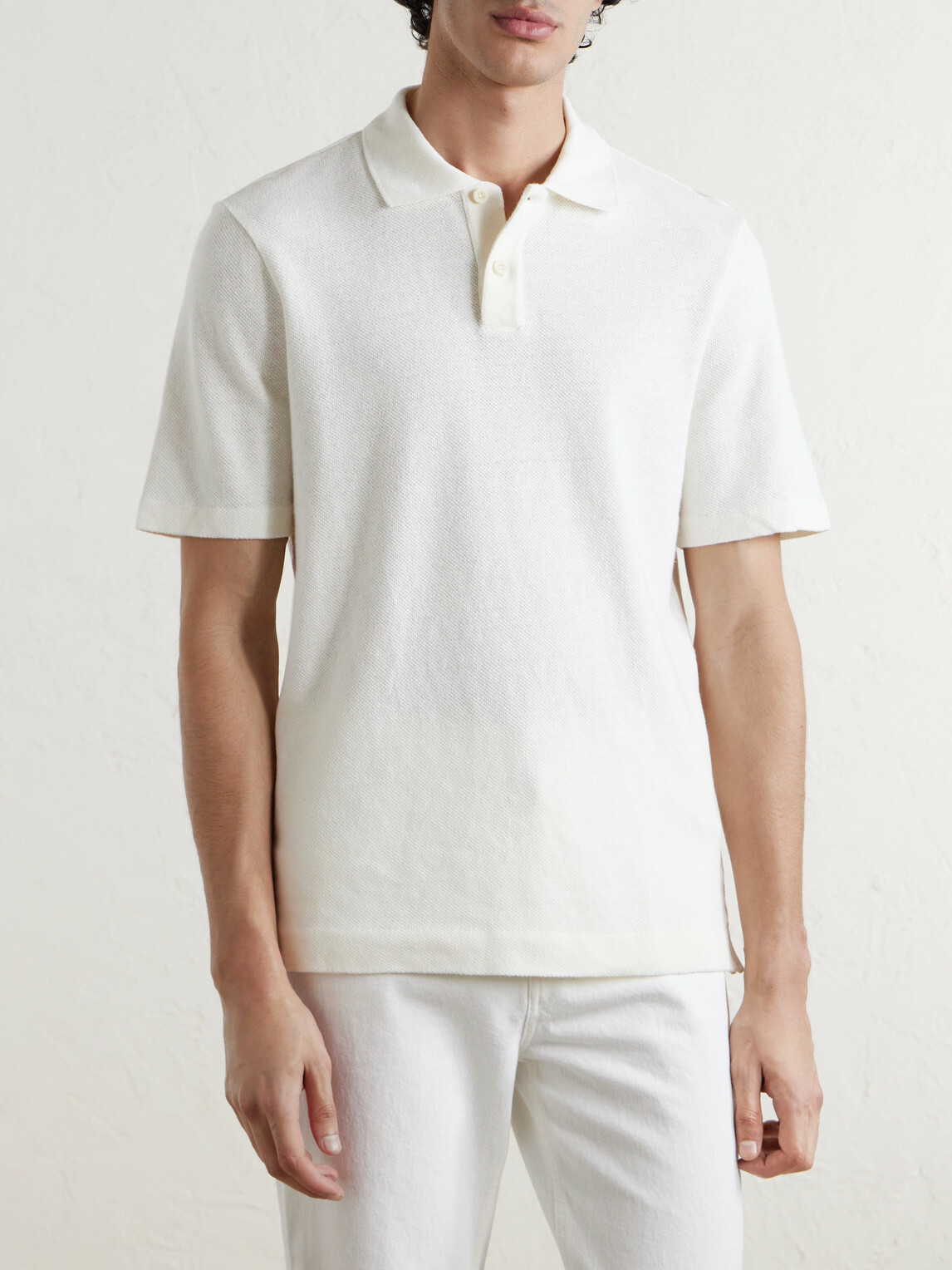 Mr P. - Organic Cotton and Linen-Blend Piqué Polo Shirt - White