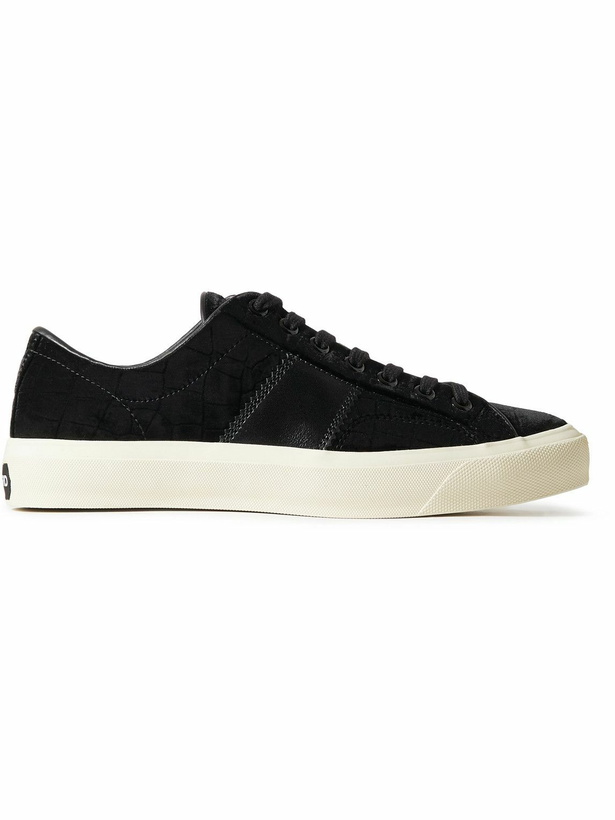 Photo: TOM FORD - Cambridge Leather-Trimmed Croc-Effect Velvet Sneakers - Black