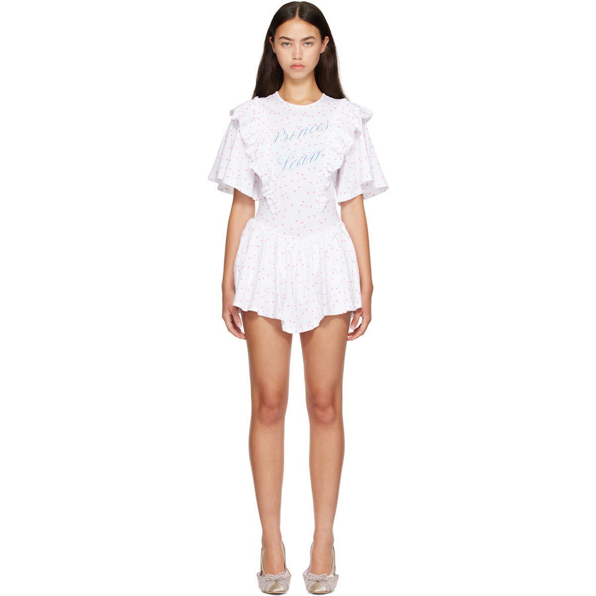 Sandy Liang White & Pink Filo Minidress