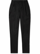 Incotex - Tapered Pleated Stretch-Cotton Gabardine Trousers - Black