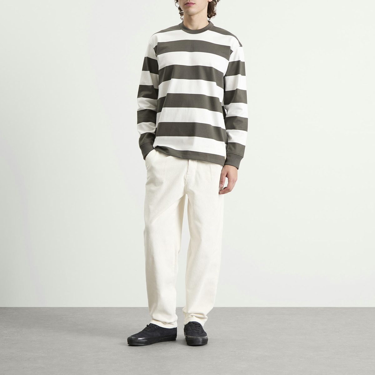 Armor-Lux Men's Long Sleeve Wide Stripe T-Shirt in Chimera/Milk