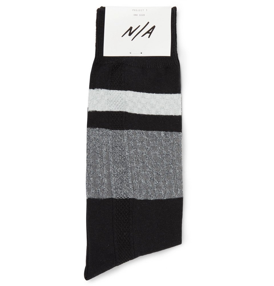 N/A - Striped Stretch Cotton-Blend Socks - Black