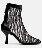Souliers Martinez Fira leather-trimmed fishnet ankle boots
