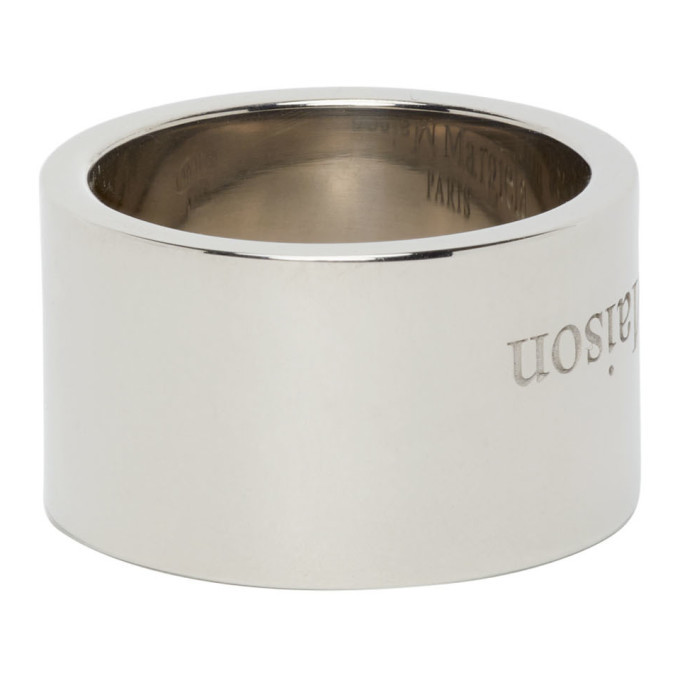 Maison Margiela Silver Polished Wide Logo Ring Maison Margiela