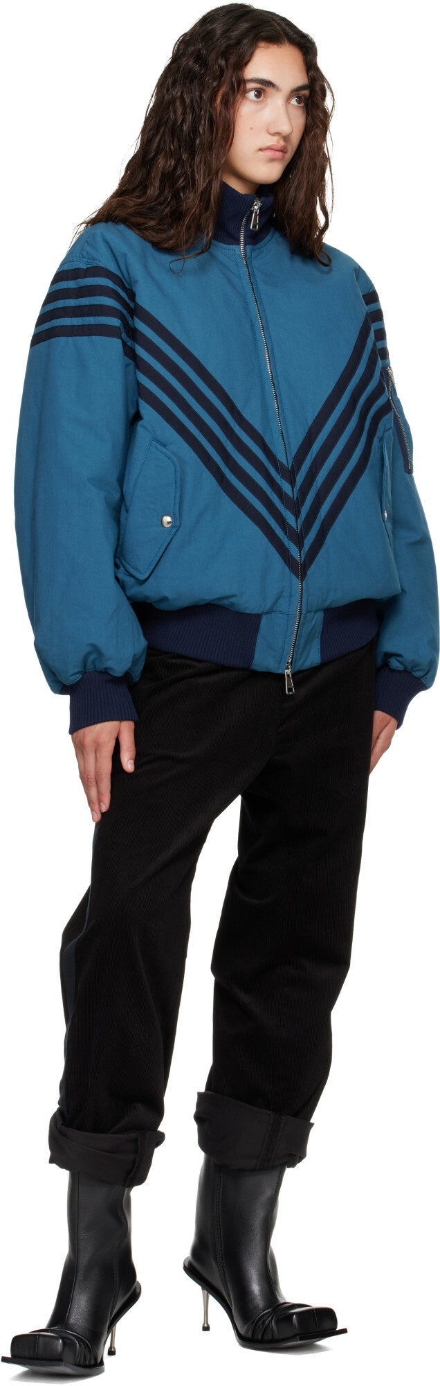 Stefan Cooke Blue Chevron Tanker Bomber Jacket