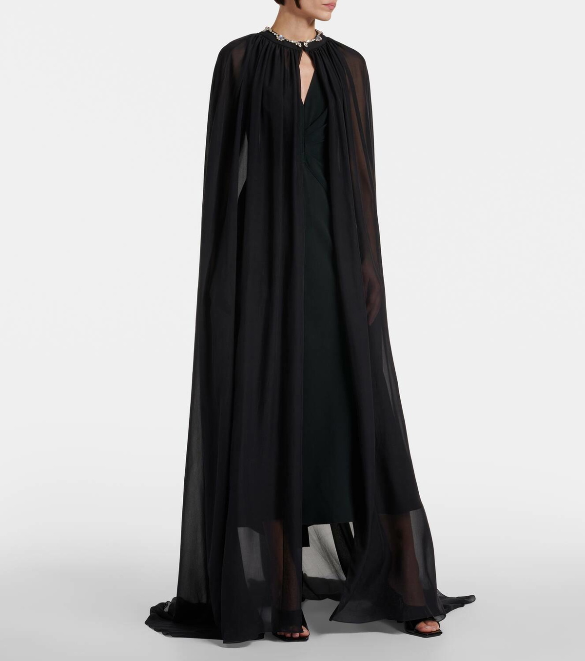 Miss Sohee Embellished silk chiffon cape