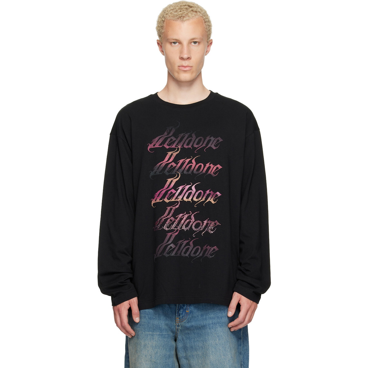 We11done Black Gradient Logo Long-Sleeved T-shirt