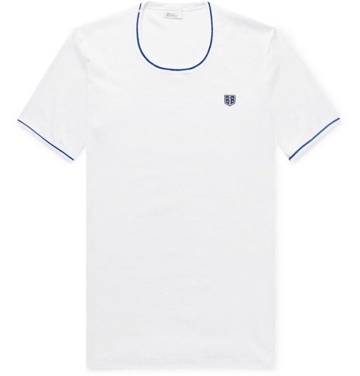 Photo: Schiesser - Friedrich Contrast-Tipped Ribbed Cotton-Jersey T-Shirt - White