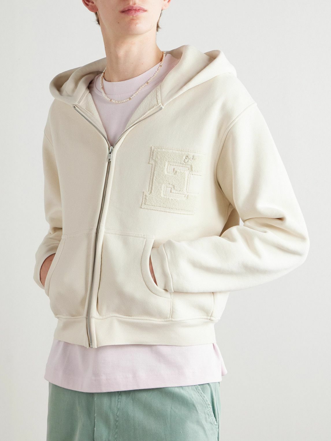 ERL - Logo-Appliquéd Cotton-Jersey Zip-Up Hoodie - Neutrals ERL