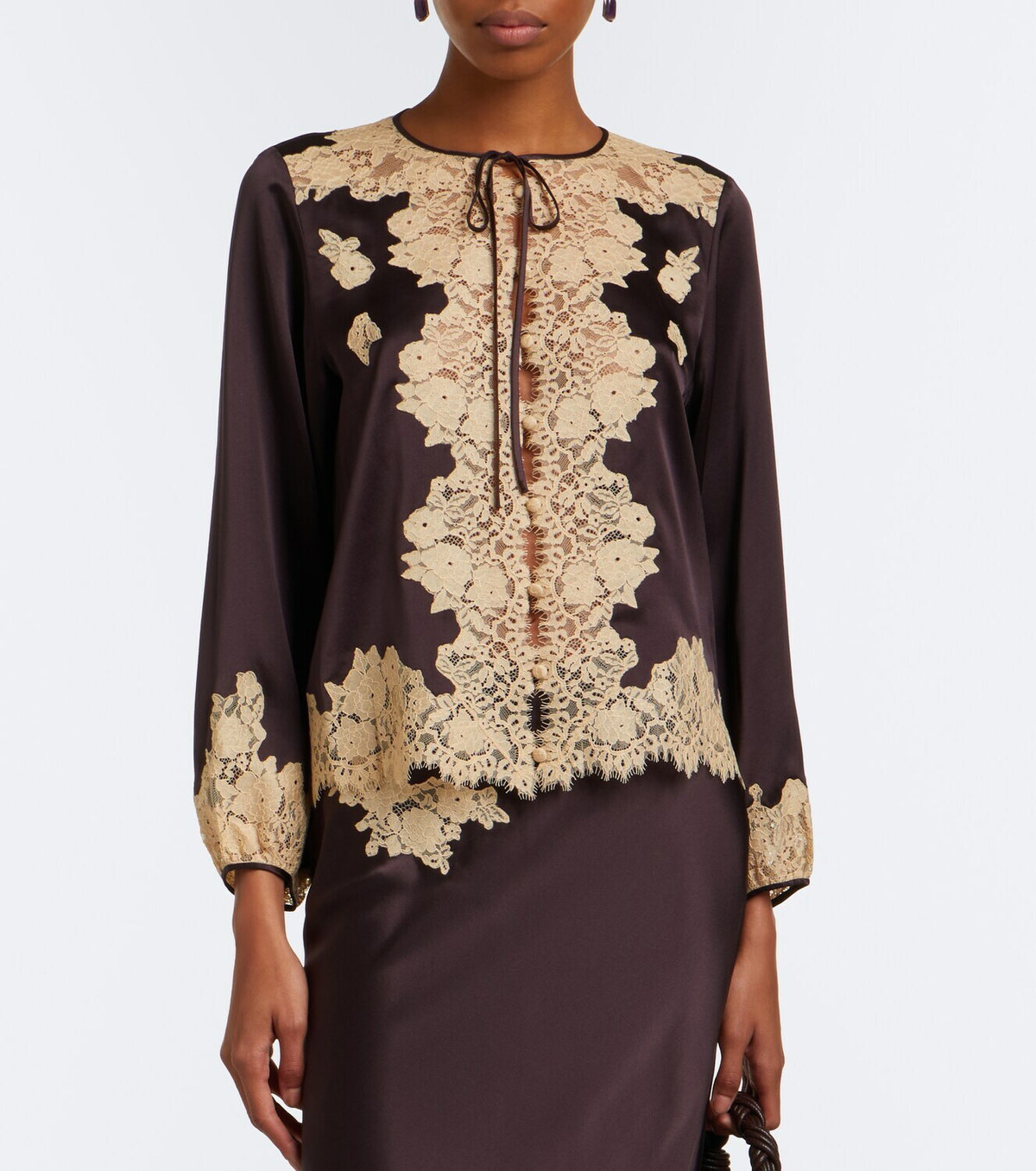 Dôen Lucine lace-trimmed silk satin blouse