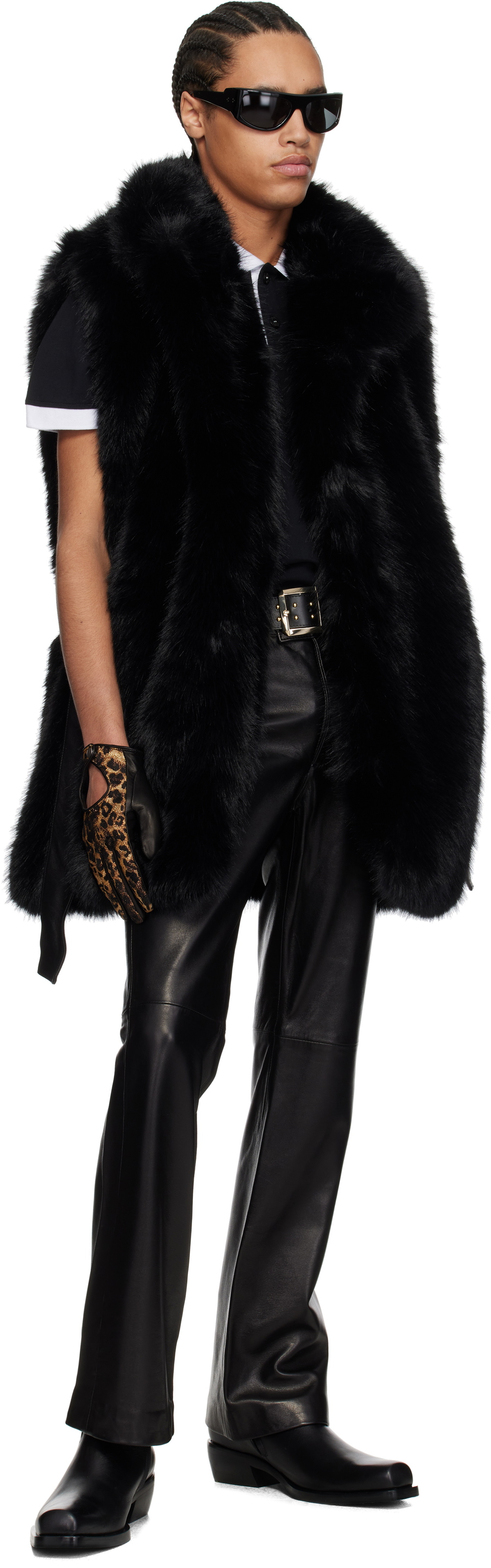 Ernest W. Baker Black Embroidered Cheetah Driving Gloves