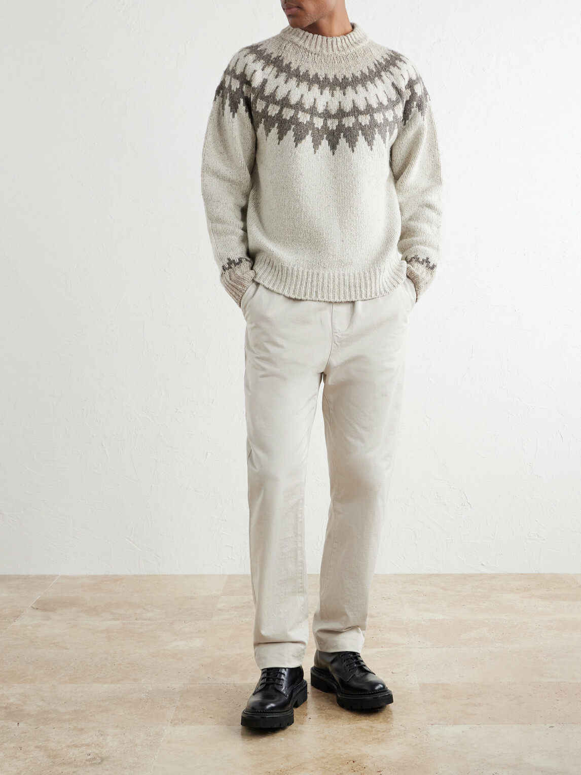 Hartford - Donegal Jacquard Wool-Blend Sweater - Neutrals