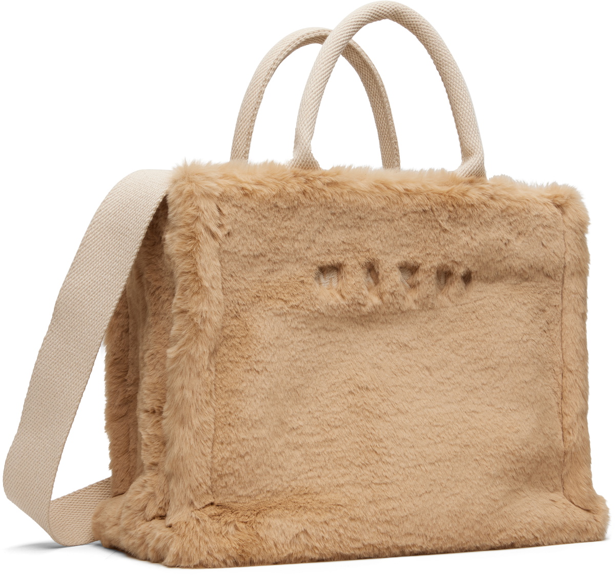 Marni Beige Small Faux-Fur Basket Tote