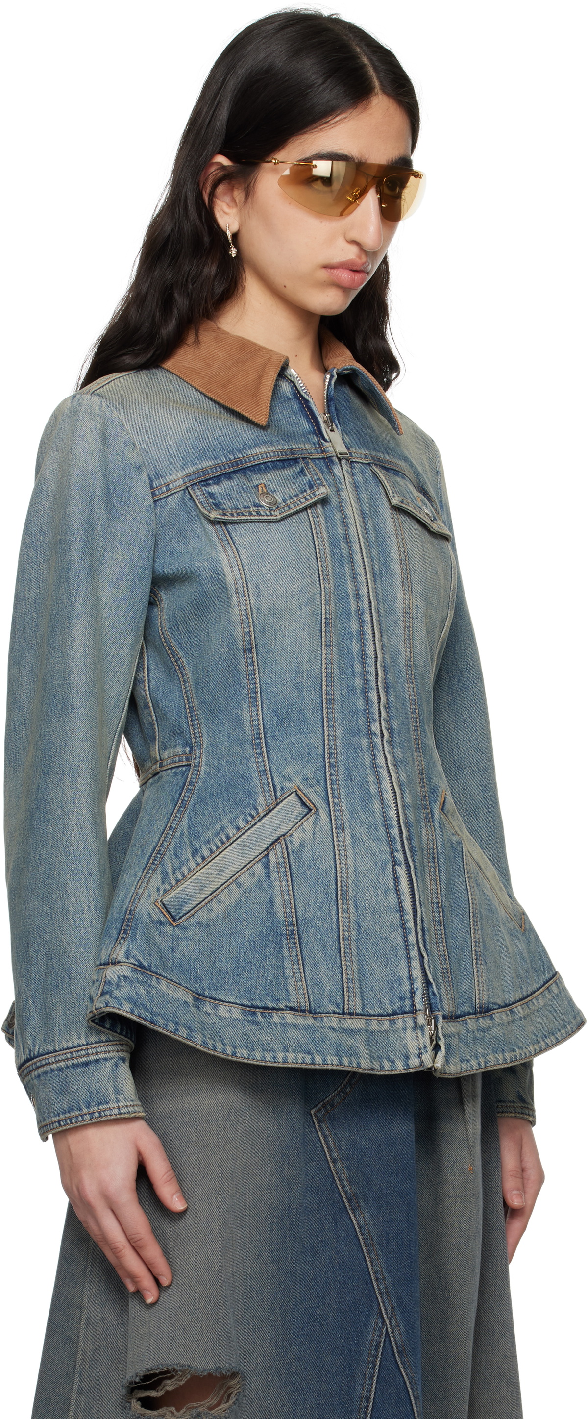 McQueen Blue Peplum Denim Jacket