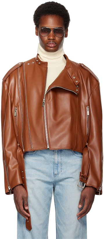 Photo: System Brown Cropped Leather Jacket