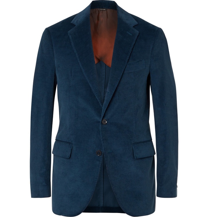 Photo: Loro Piana - Rain System Cotton and Cashmere-Blend Corduroy Suit Jacket - Blue