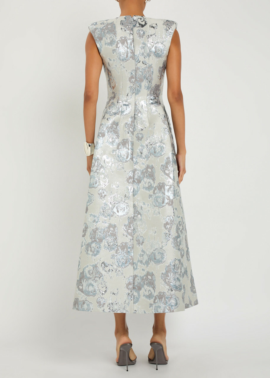 Huishan Zhang Kyle Metallic-jacquard Midi Dress Silver