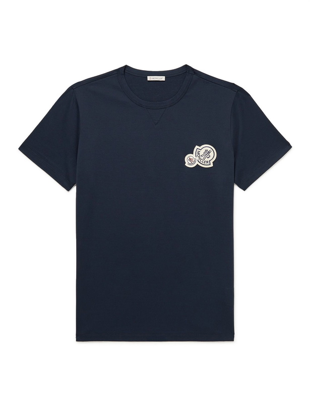 Photo: Moncler - Logo-Appliquéd Cotton-Jersey T-Shirt - Blue