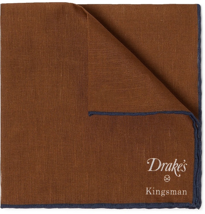 Photo: Kingsman - Drake's Linen and Cotton-Blend Pocket Square - Brown