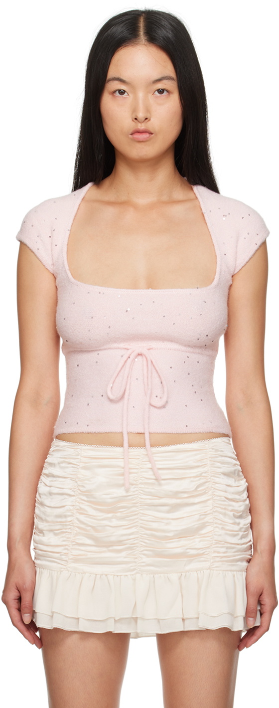 GUIZIO Pink Miki Sequin Knit T-shirt