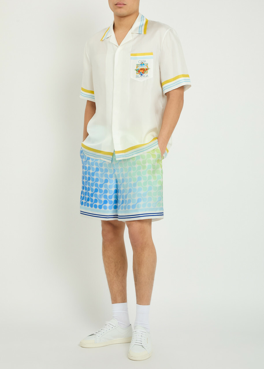 Casablanca Tennis Tile Patterned Silk Shorts Blue