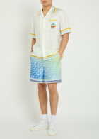 Casablanca Tennis Tile Patterned Silk Shorts Blue