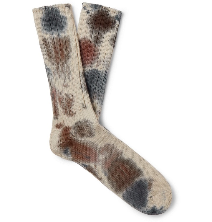 Photo: Anonymous Ism - Ribbed Tie-Dyed Cotton-Blend Socks - Gray