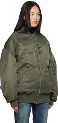 R13 Green Zip Out Down Bomber Jacket