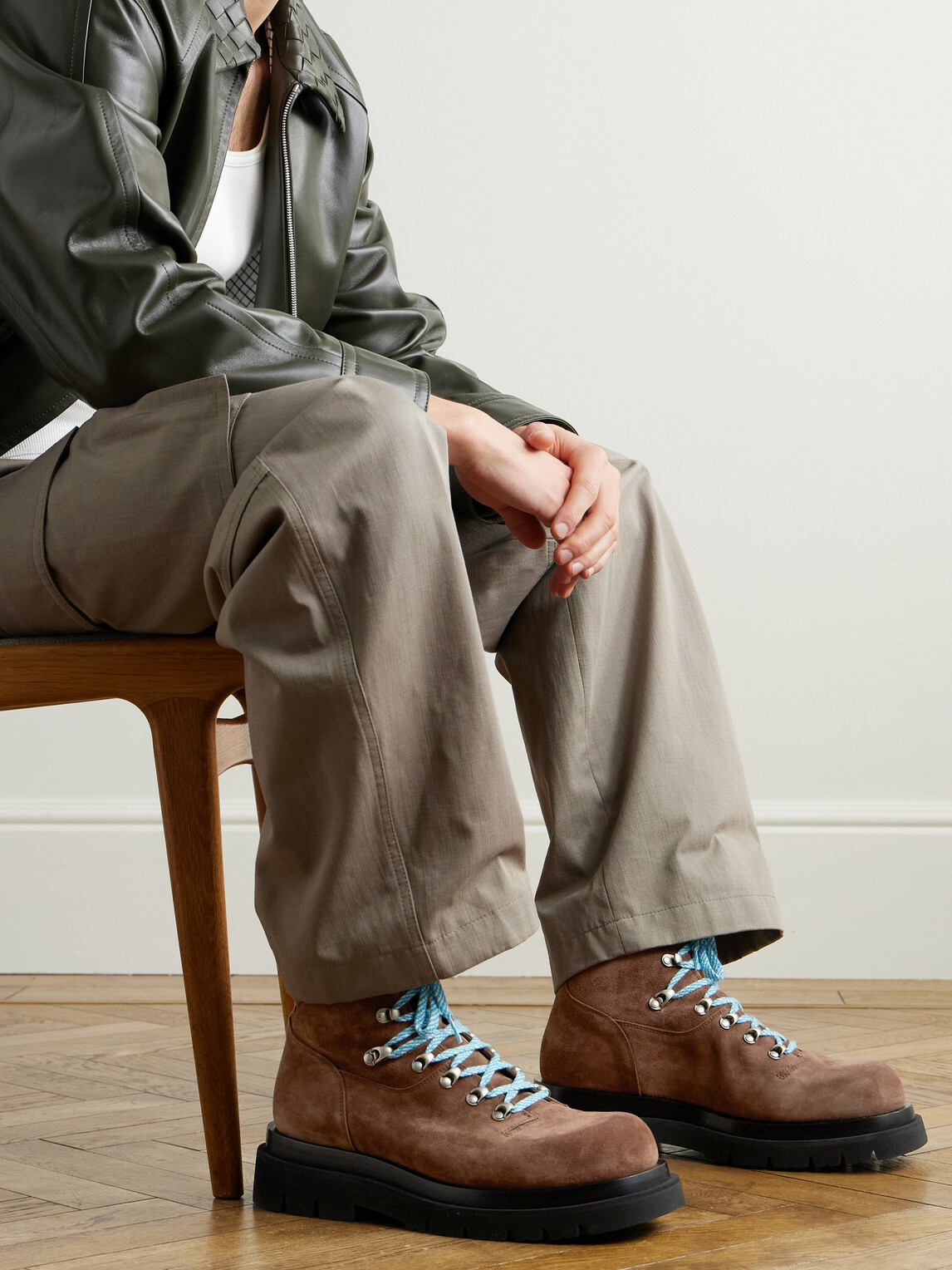 Bottega Veneta - Lug Leather-Trimmed Suede Hiking Boots - Brown