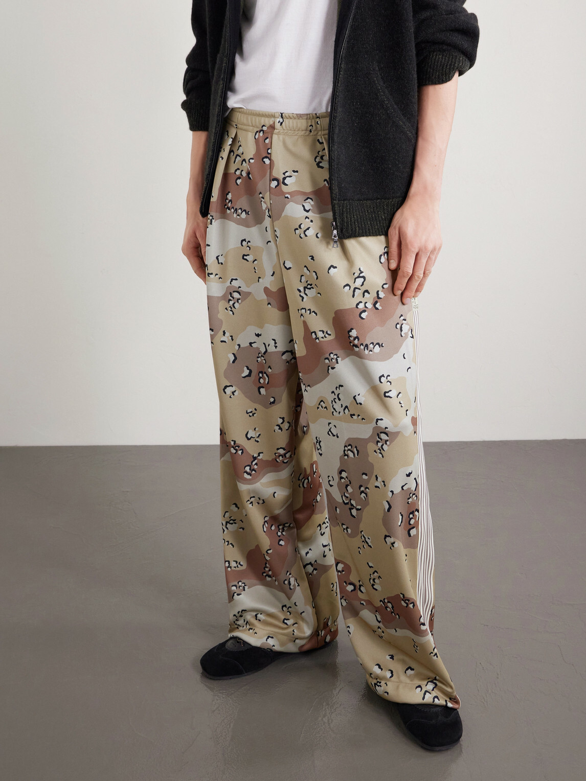 KAPITAL - Straight-Leg Pleated Printed Tech-Jersey Track Pants - Neutrals