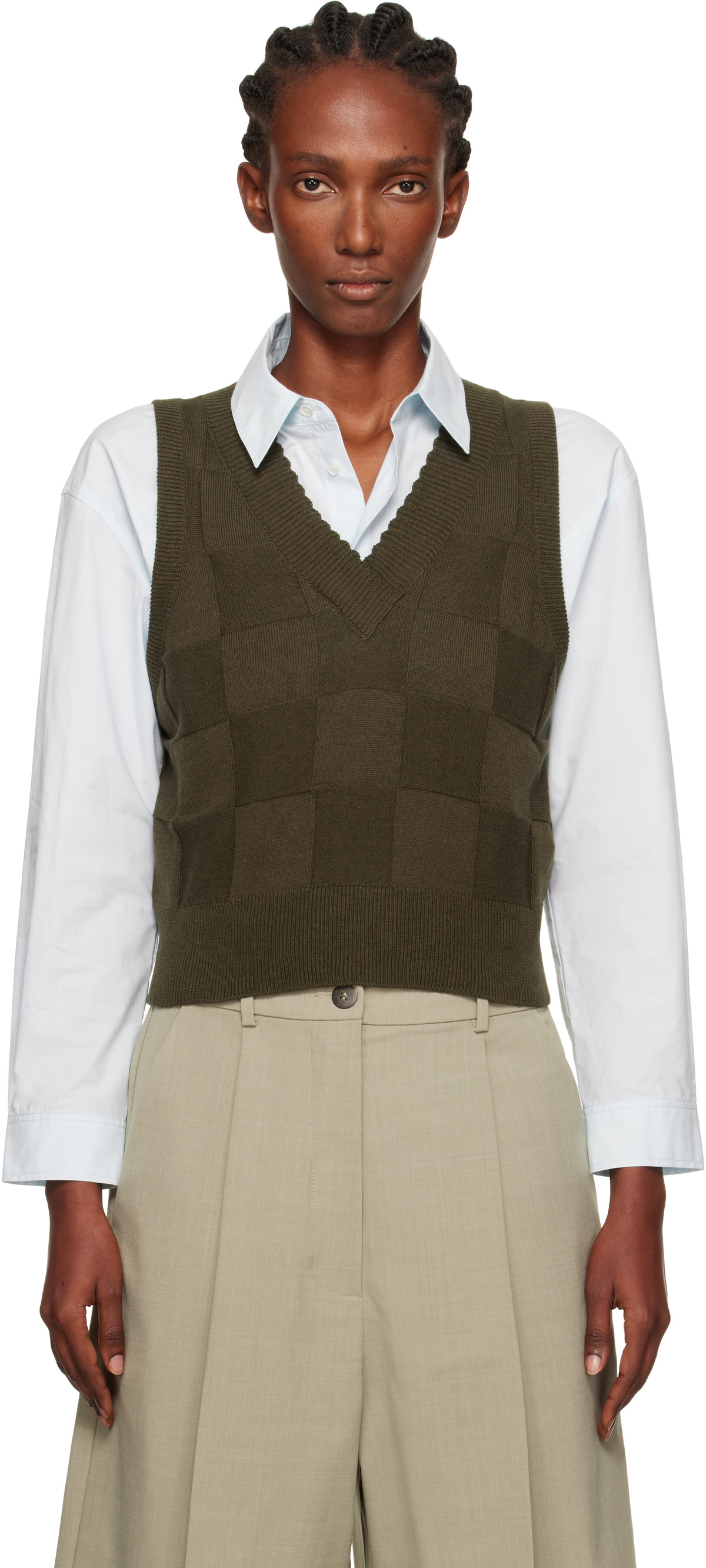 Cordera Khaki Checkered Cotton & Cashmere Vest