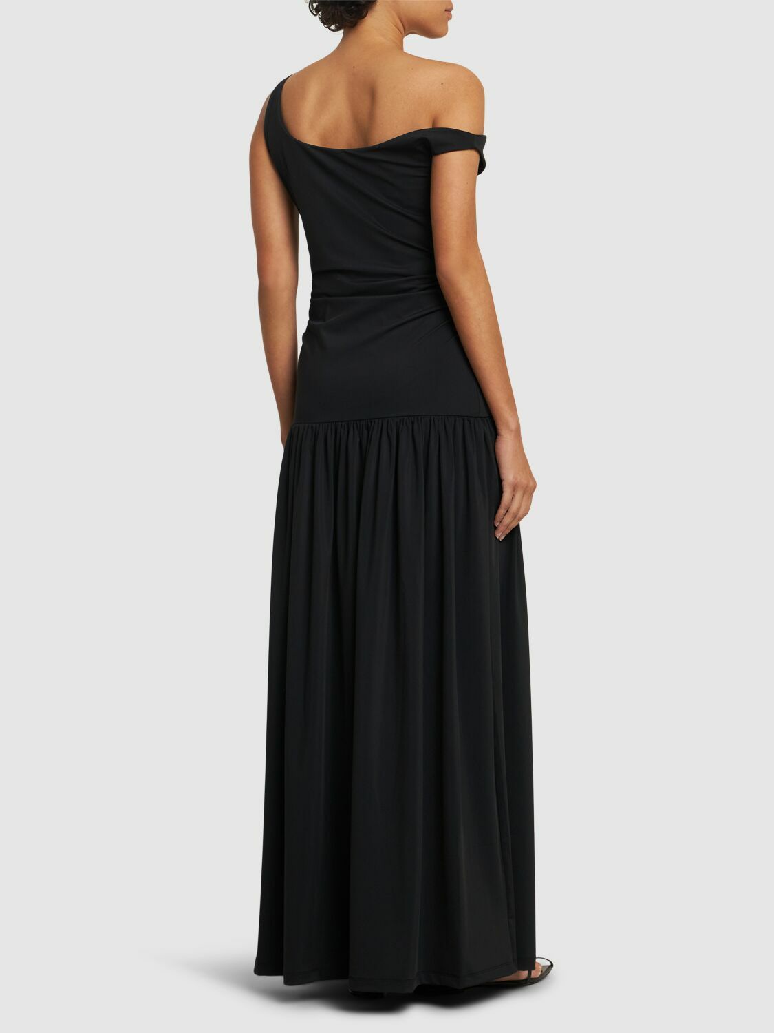 navy blue two piece dress Two-Piece Off-the-Shoulder Long Prom Dress -PromGirl