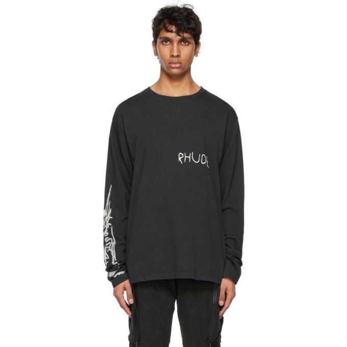 Photo: Rhude Black Logo Scabbing Long Sleeve T-Shirt