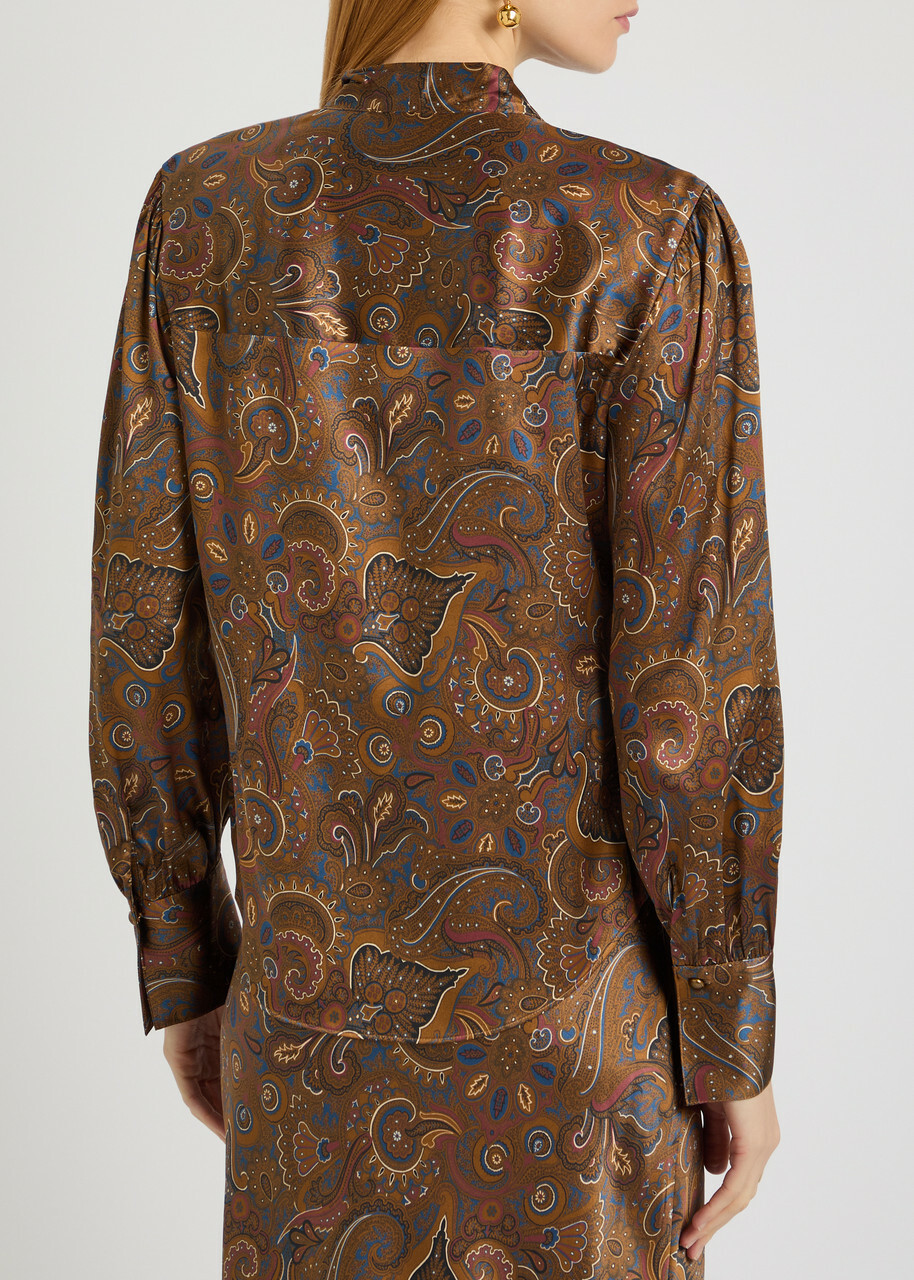 Veronica Beard Francine Printed Silk-blend Blouse Brown