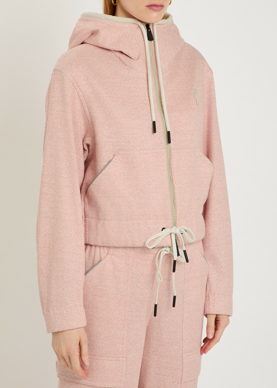 Moncler Logo-appliquéd Hooded Linen-blend Sweatshirt Light Pink