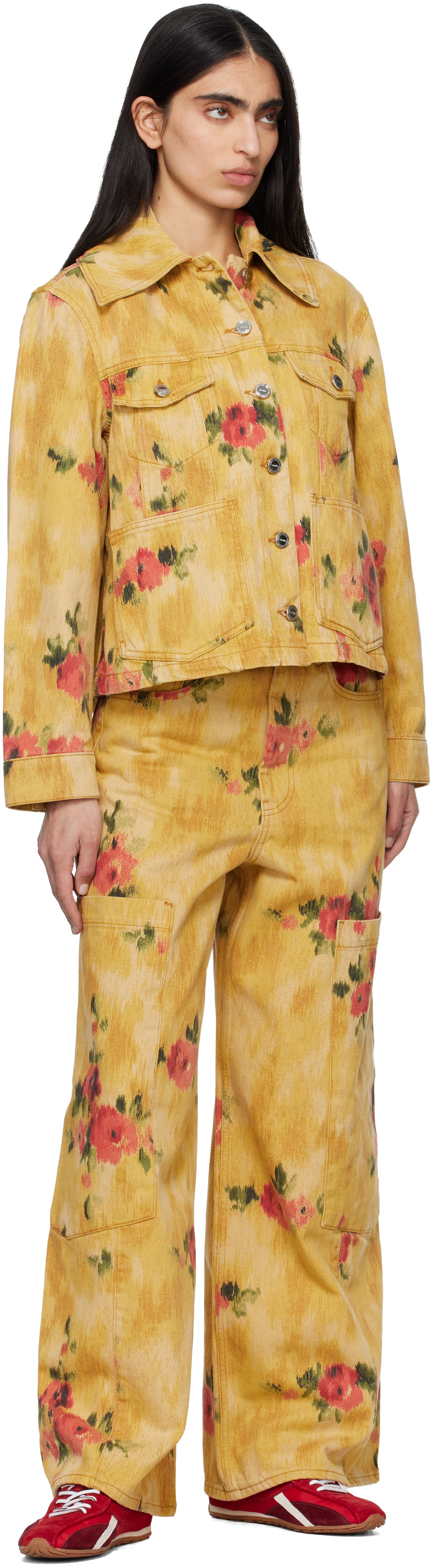GANNI Yellow Printed Baggy Cargo Jeans
