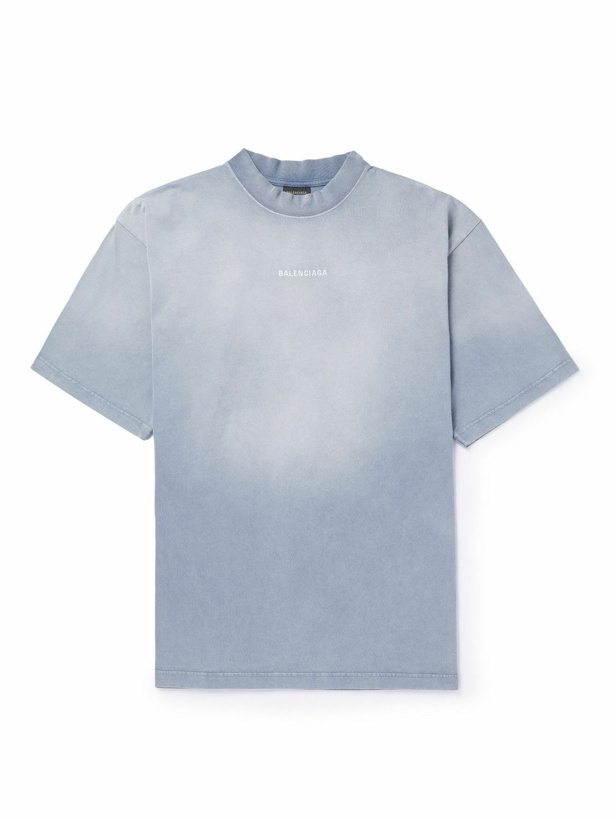 Photo: Balenciaga - Logo-Embroidered Cotton-Jersey T-Shirt - Blue