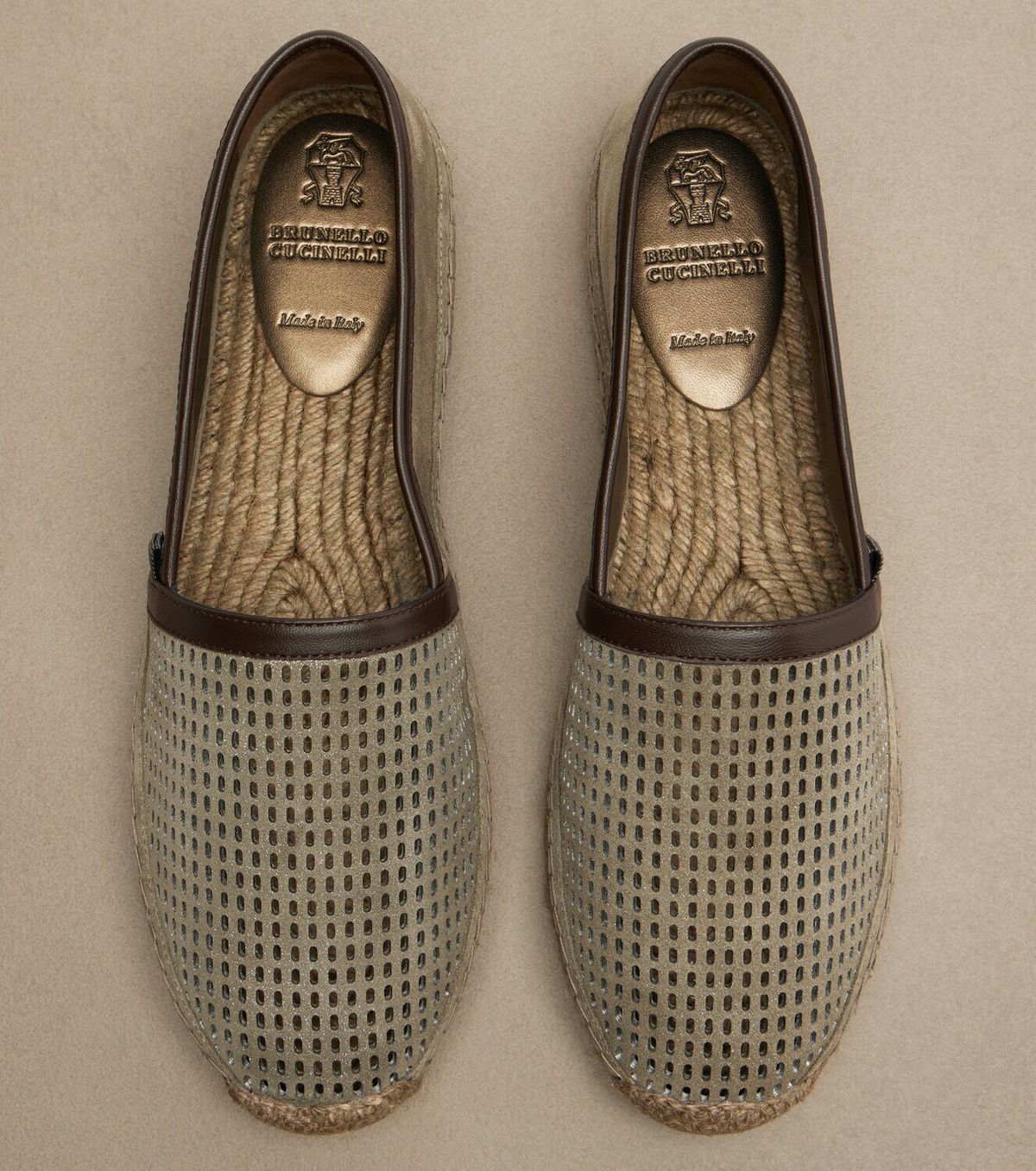 Brunello Cucinelli Perforated leather and suede espadrilles