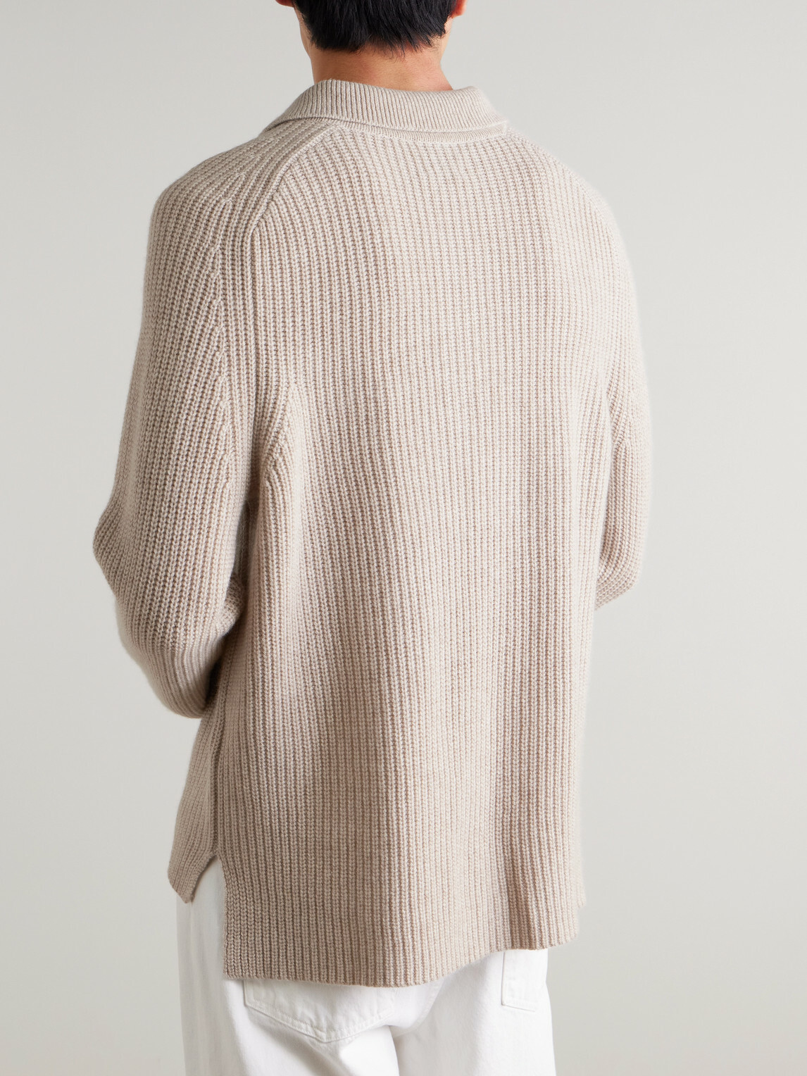 Allude - Ribbed Virgin Wool and Cashmere-Blend Polo Sweater - Neutrals
