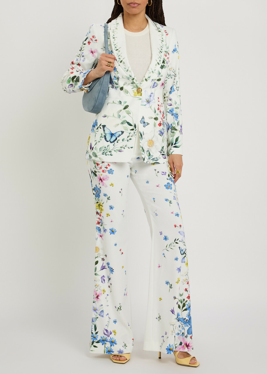 Alice + Olivia Andrew Floral Print Boot-leg Crepe Trousers Multicoloured
