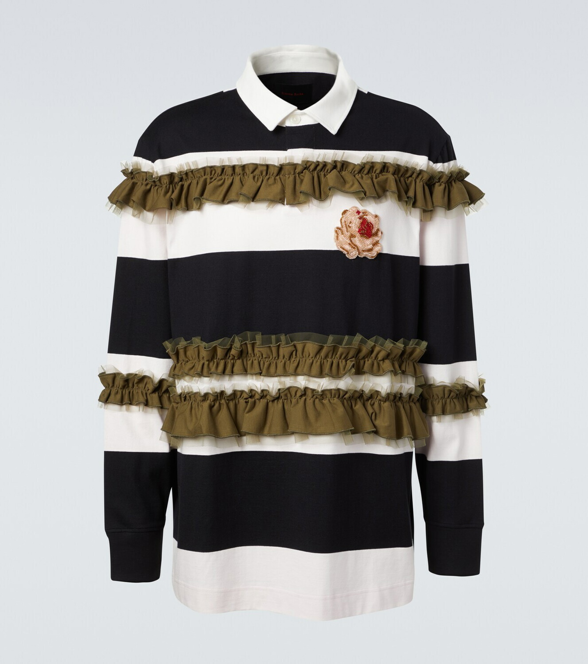 Simone Rocha Ruffled striped cotton polo shirt