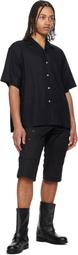 FUMITO GANRYU Black Side Vents Op Collar Linen Shirt