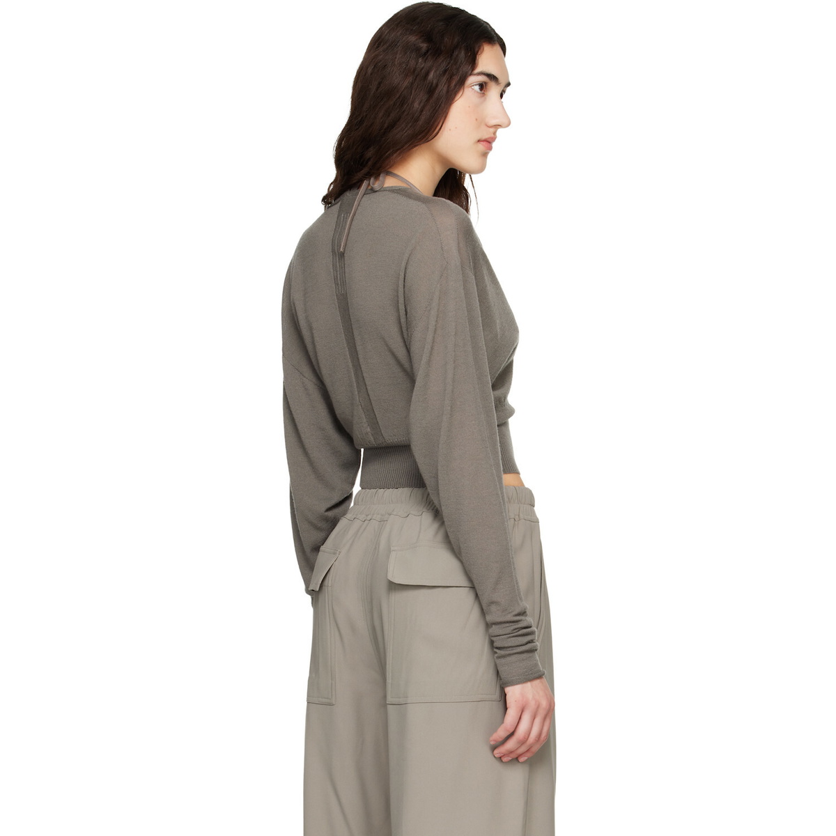 Rick Owens Taupe Tower V Cropped Sweater
