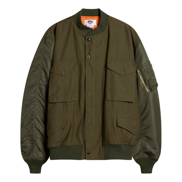 Photo: Junya Watanabe MAN Men's x Needles Cotton Satin Nylon Bomber Jacket in Khaki Mix
