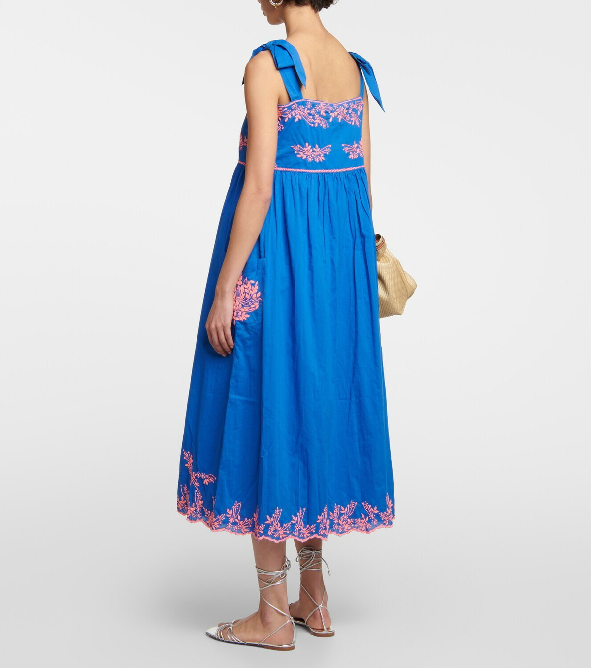 green emerald velvet dress Royal Blue / Candy Tie Shoulder Dress w/ Flower Embroidery Size 3 / Blue
