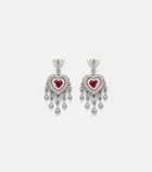 Kamyen Heart 18kt white gold earrings with rubies and diamonds