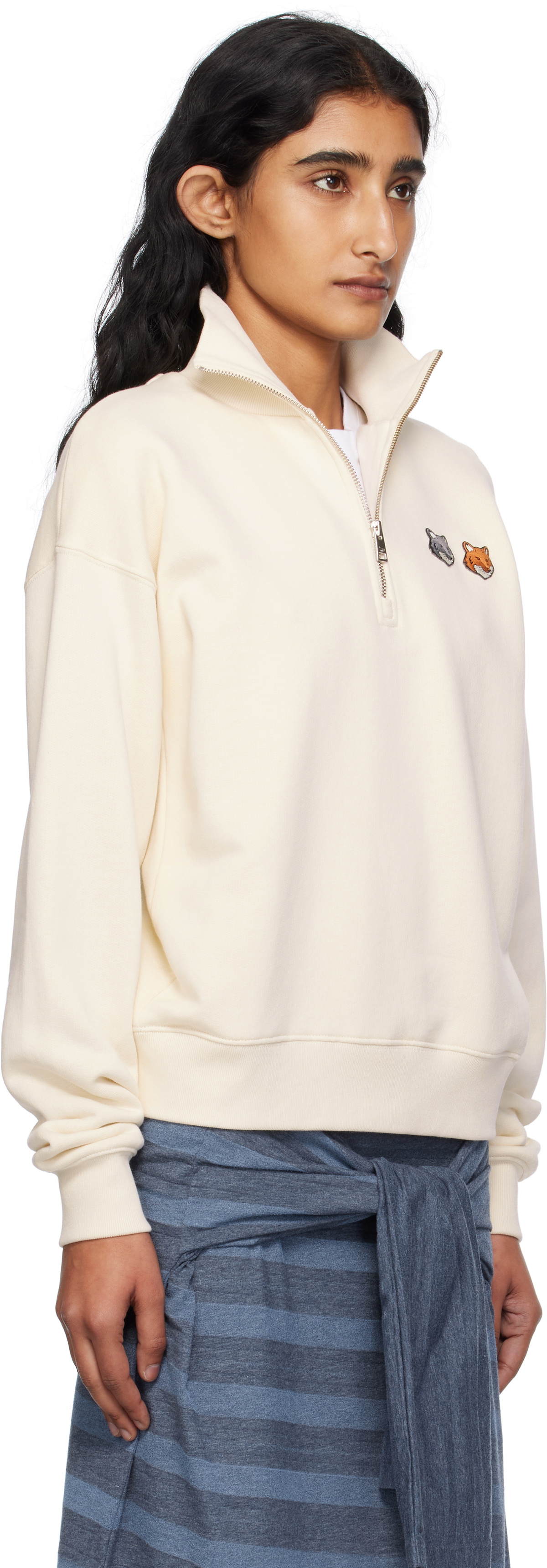 Maison Kitsuné Beige Double Bold Fox Head Half Zip Comfort Sweatshirt