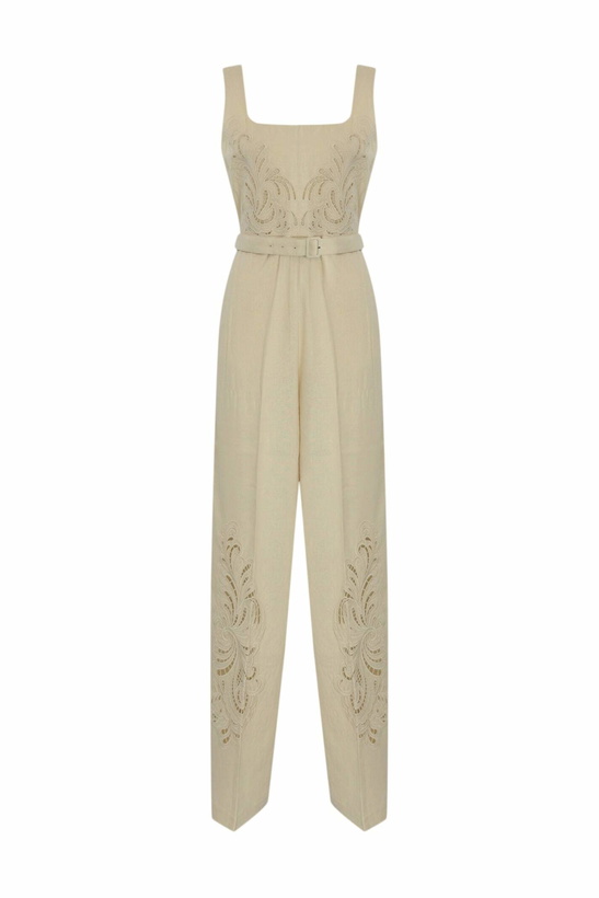 Photo: Linen Blend Jumpsuit With Embroidery And Belt TwinSet