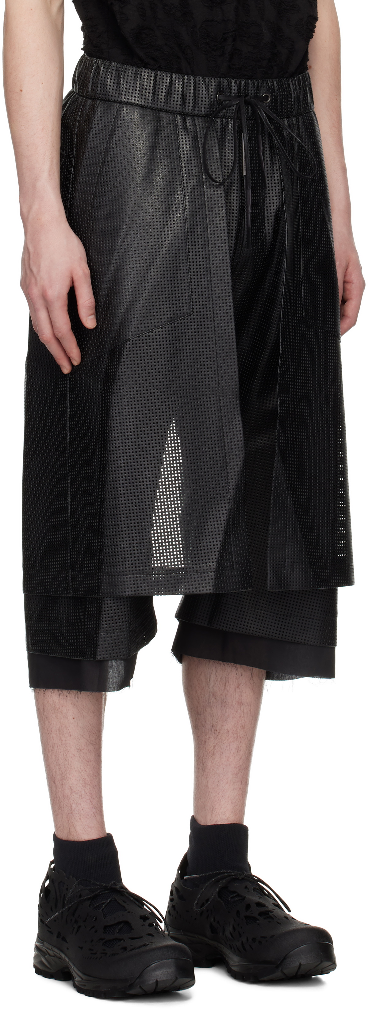 CARNET-ARCHIVE Black Perforated Faux-Leather Shorts