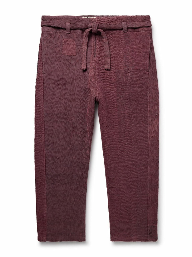 Photo: Kartik Research - Judo Belted Upcycled Textured-Cotton Trousers - Burgundy